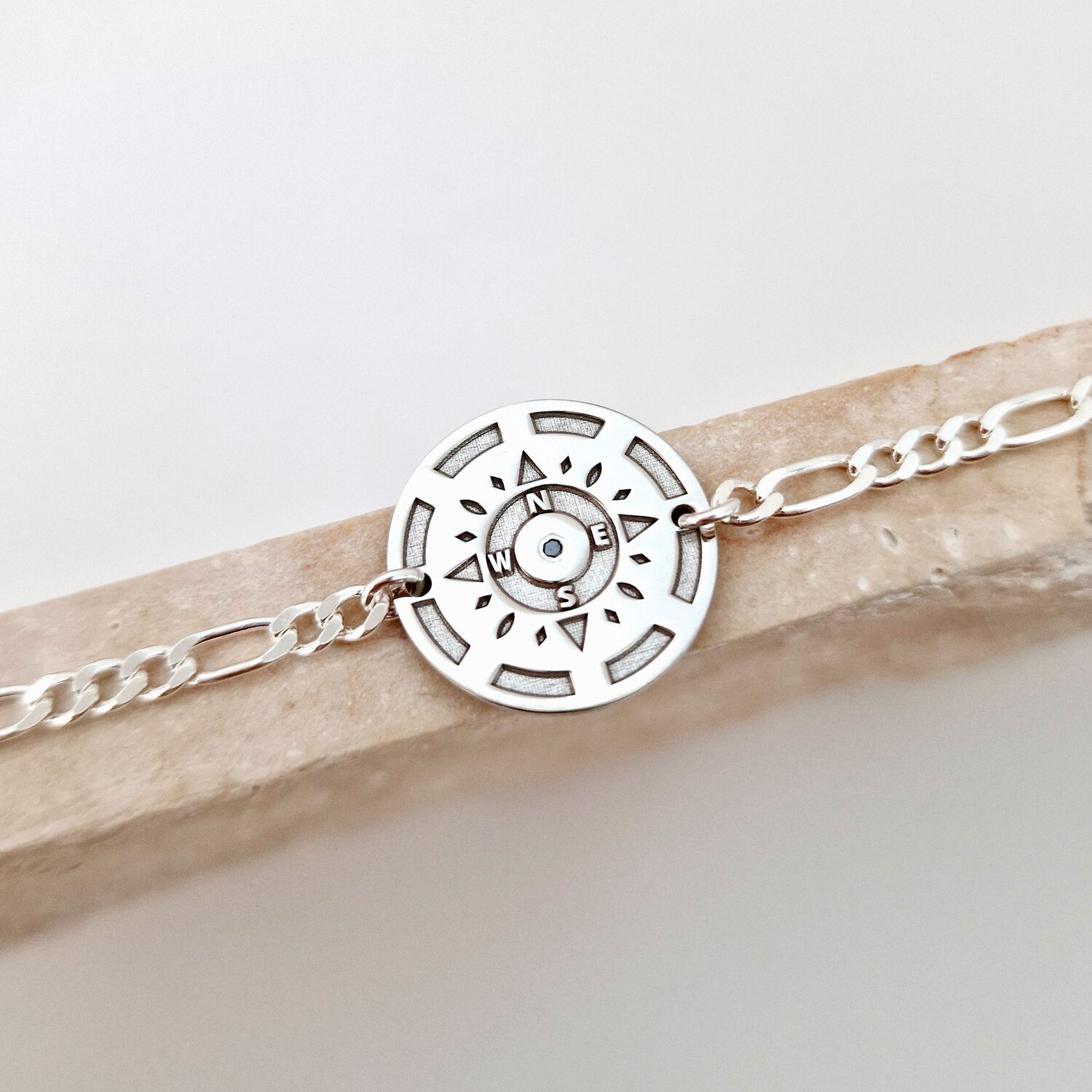 Bratara Busola Personalizata –cu Diamant Natural - Argint 925 Rodiat si bratara barbati cu lant