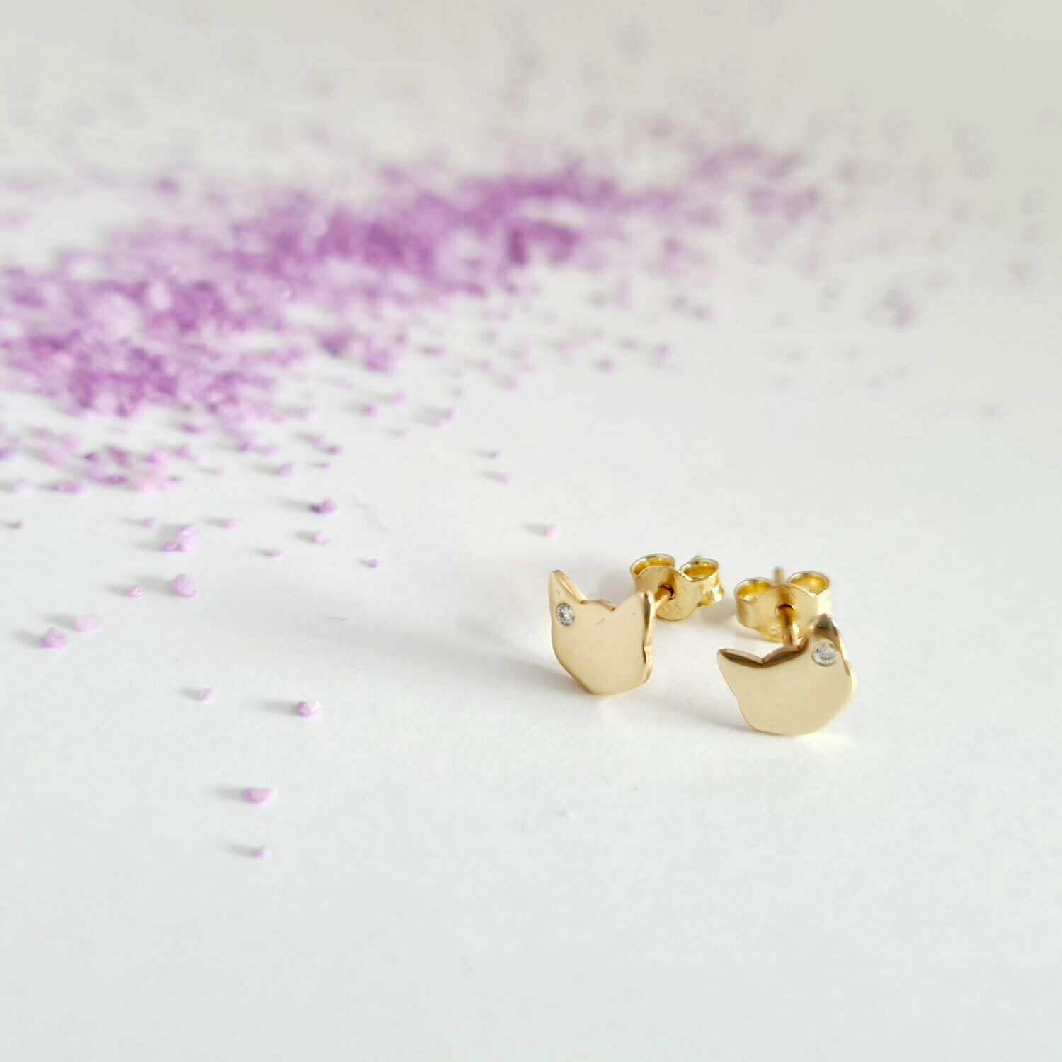 Cercei cu Diamante naturale - Pisica - Aur Galben 14K - Inchizatoare surub