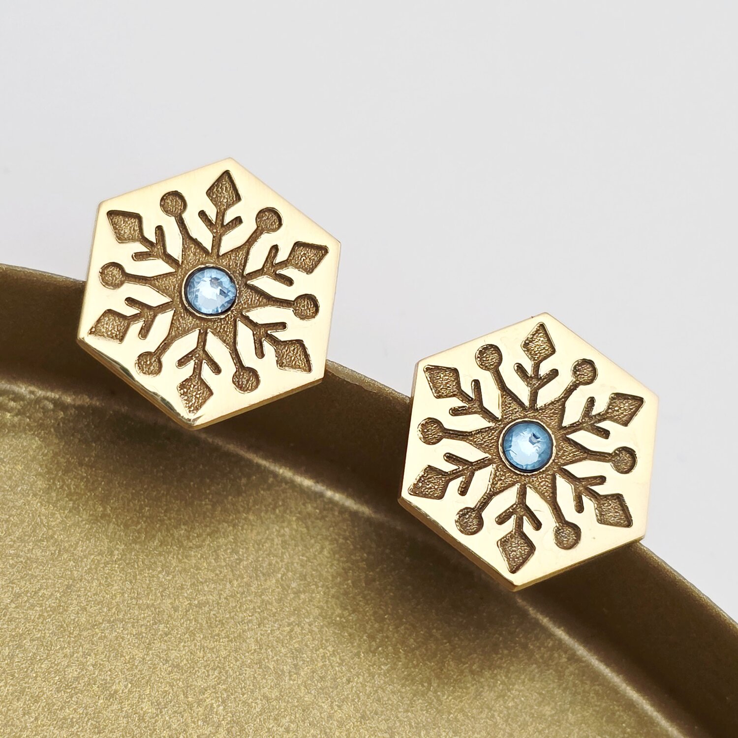 Cercei Craciun - Model Hexagon - Cristal de zapada - Argint 925 placat cu Aur galben 18K - cristal Swarovski- inchidere surub