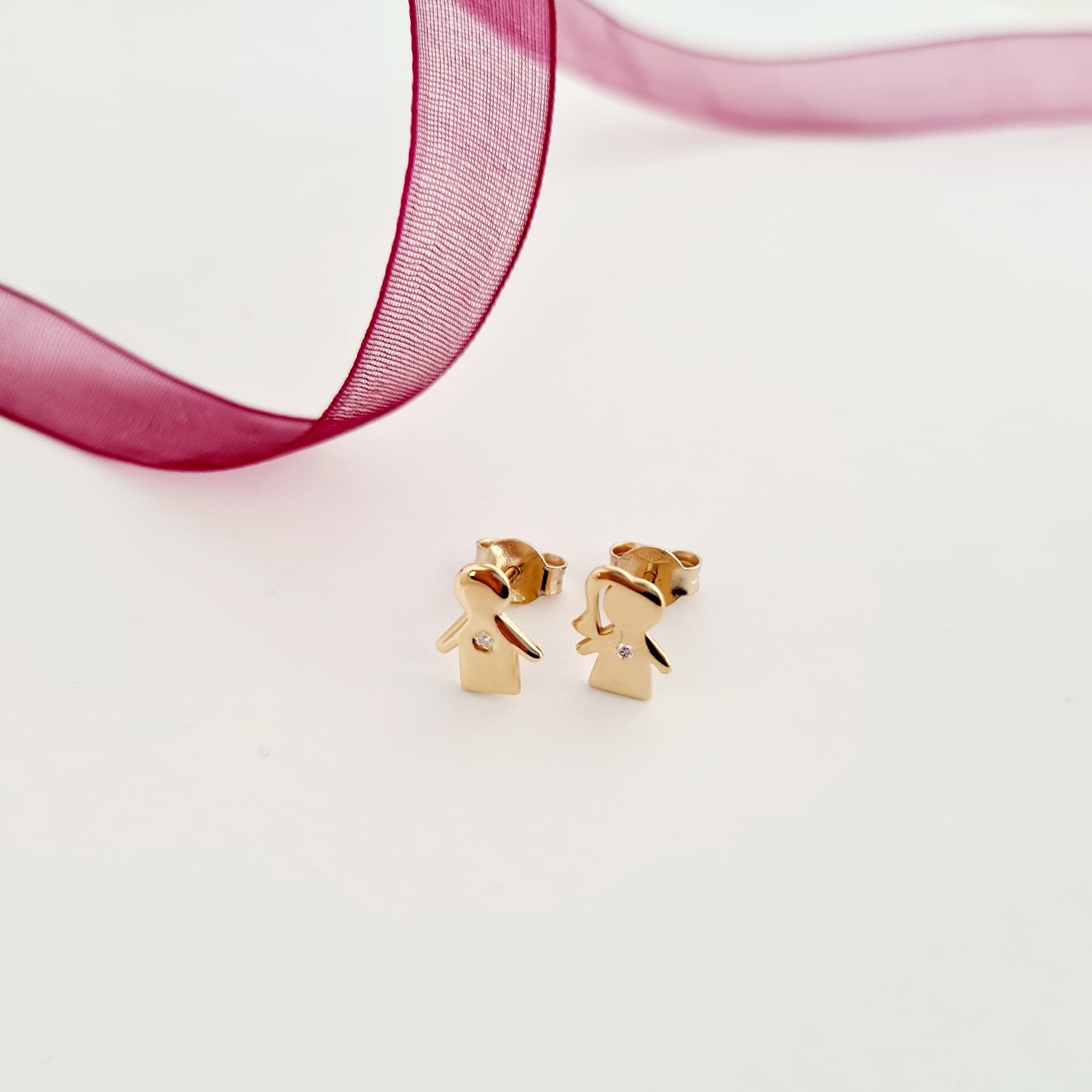 Cercei cu Diamant natural - Model fetita si baiat - Aur Galben 14K