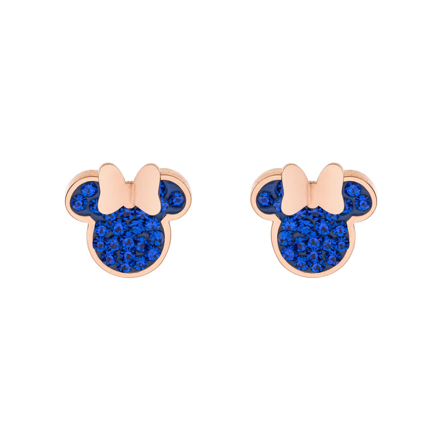 Cercei Disney Minnie Mouse - Otel Medical Inoxidabil Rose si Cristale Albastre