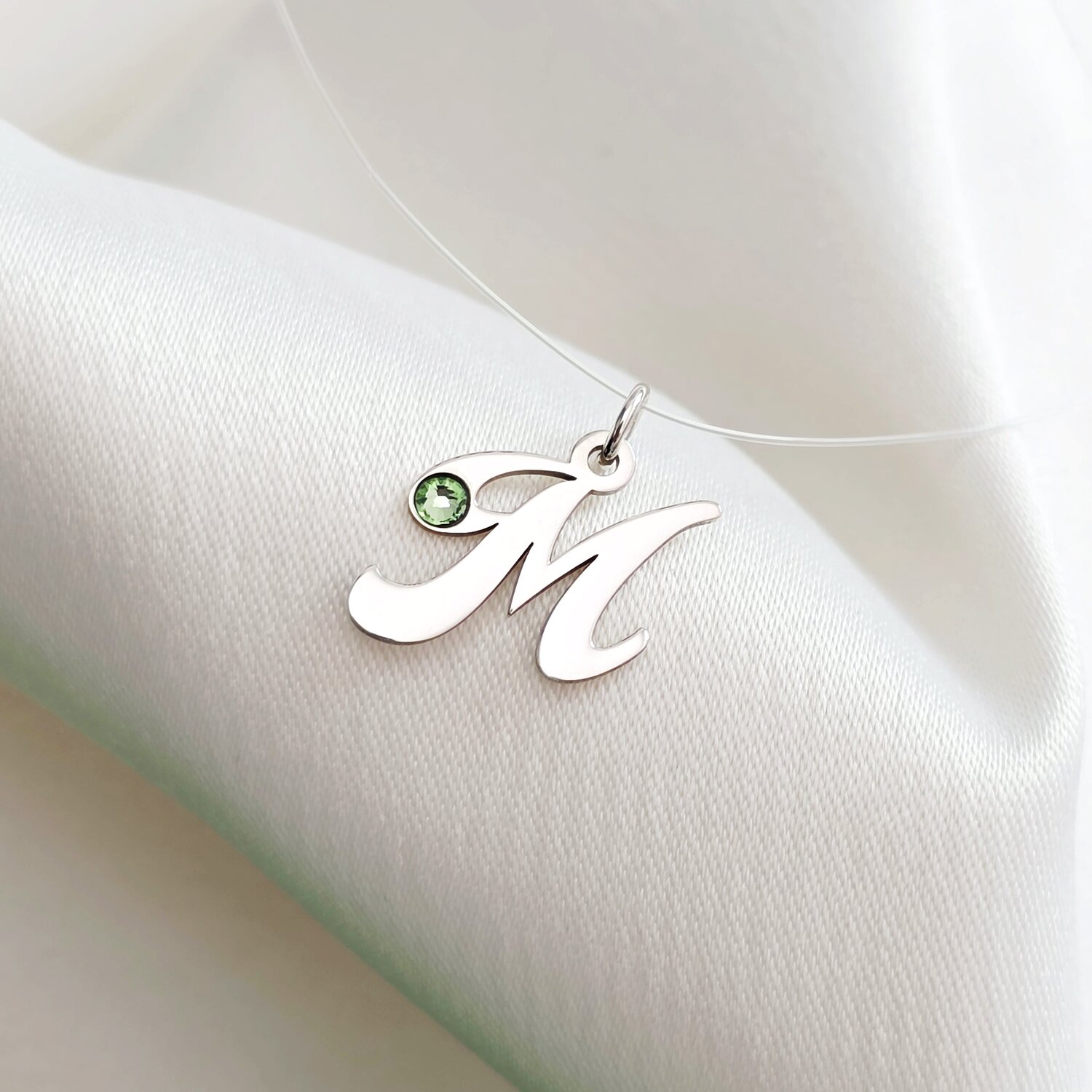 Choker cu initiala si cristal Swarovski - Argint 925 - Lant silicon