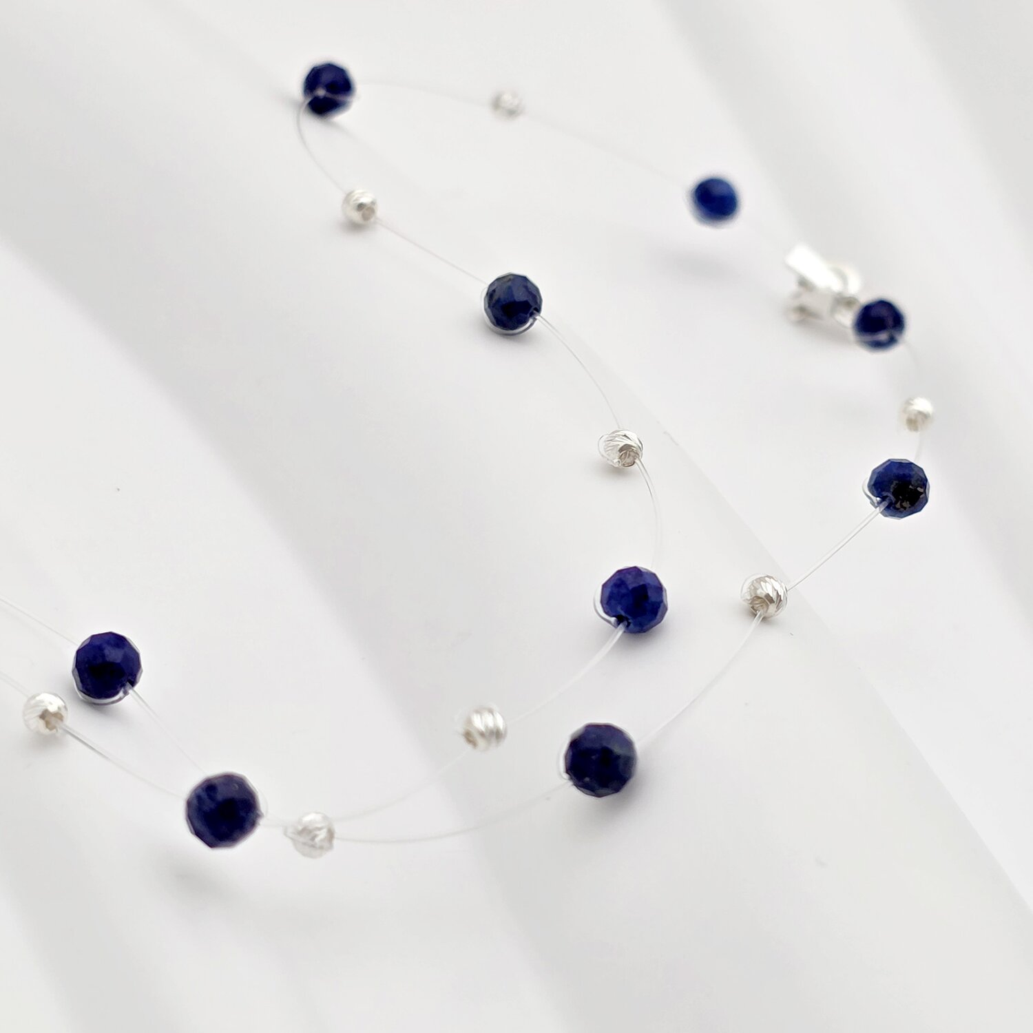 Choker Drop cu pietre Lapis Lazuli si bilute din Argint 925
