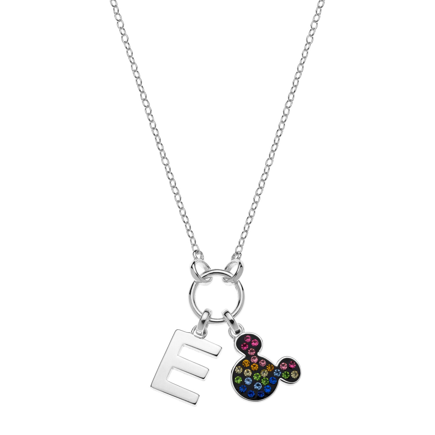 Colier Disney cu Initiala Numelui E si simbol Mickey Mouse - Argint 925 cu Zirconia Colorate