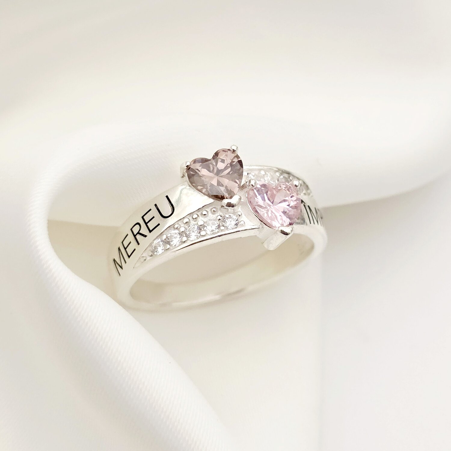 Inel Destine Unite - 2 nume si Cristale Zirconia - Argint 925