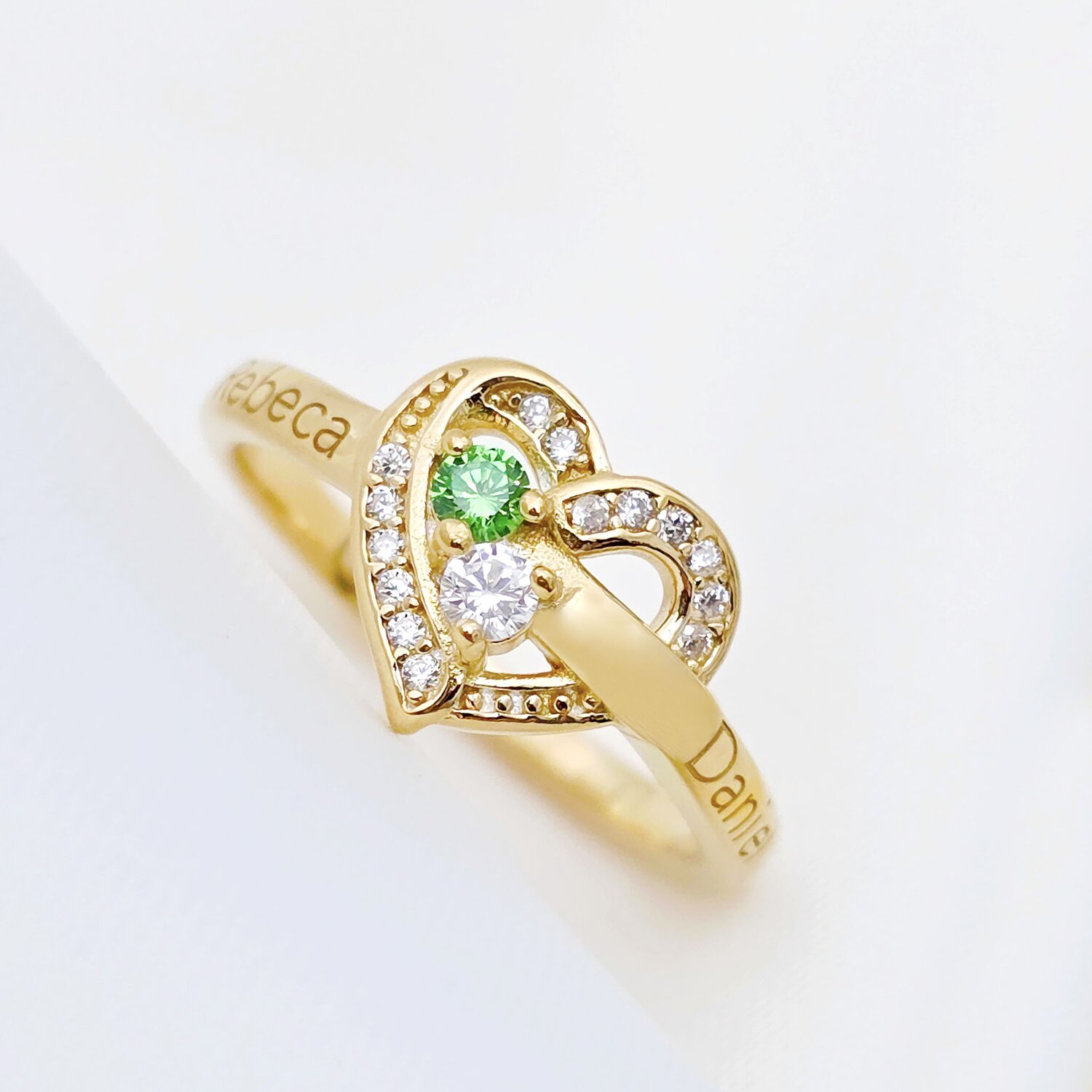 Inel Due Amori - 2 nume si Cristale Zirconia - Argint 925 placat cu Aur Galben 18K