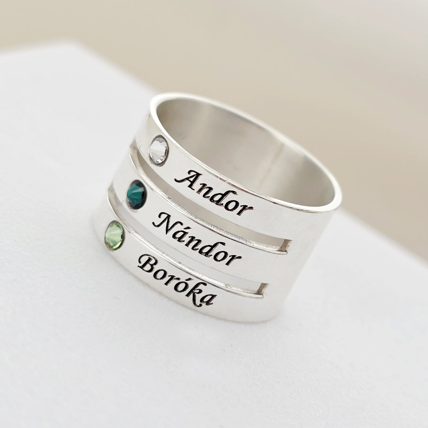 Inel personalizat 3 nume - Argint 925, cristale Swarovski