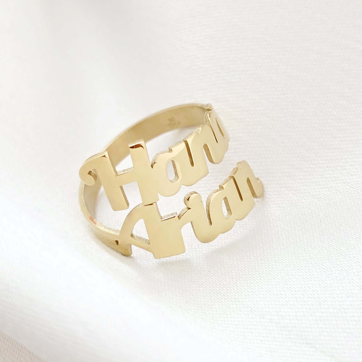 Inel personalizat cu 2 nume decupate - Argint 925 placat cu Aur Galben 18K