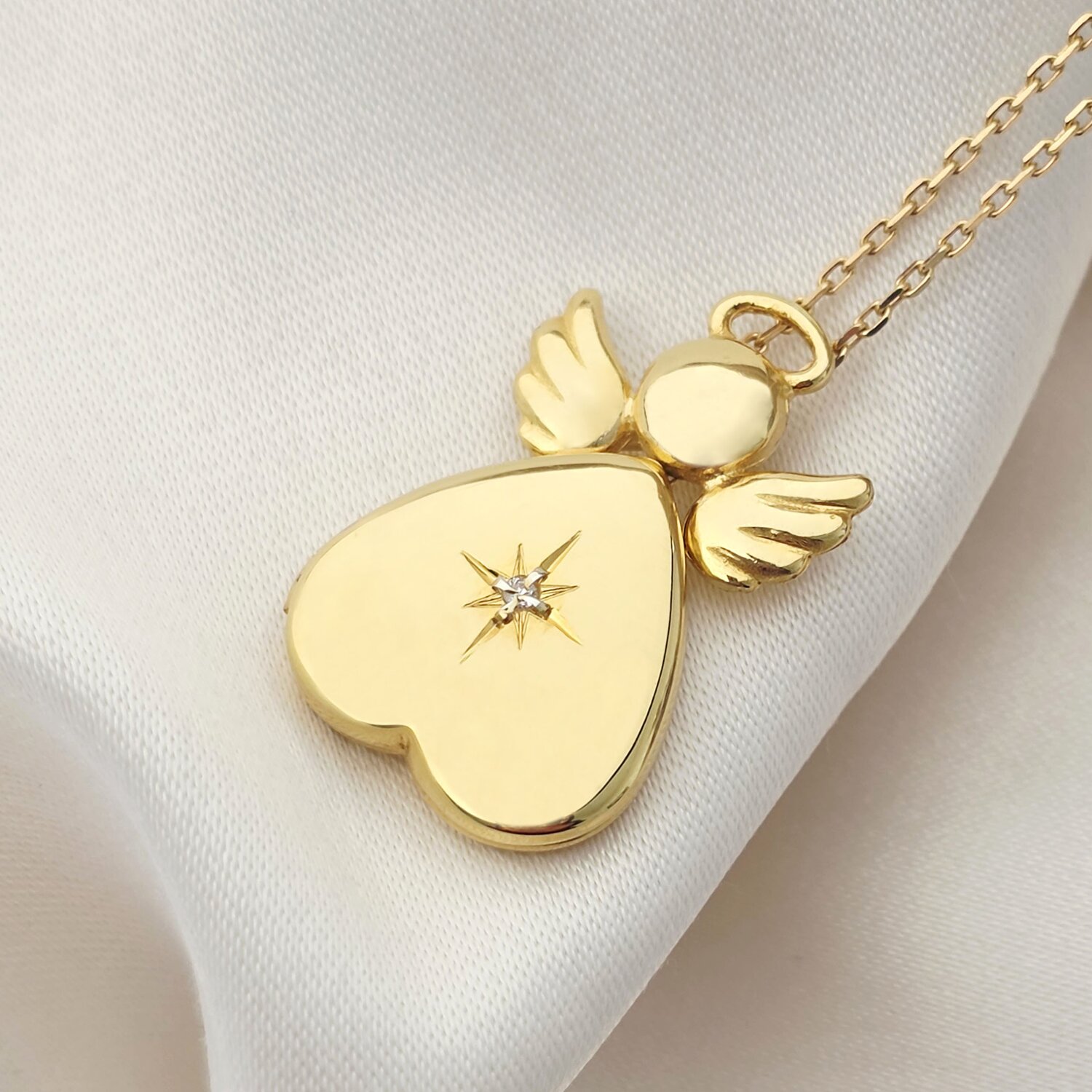 Medalion inger cu poze in interior - Golden Angel - Argint 925 placat cu Aur Galben 18K - Cristal White Zirconia