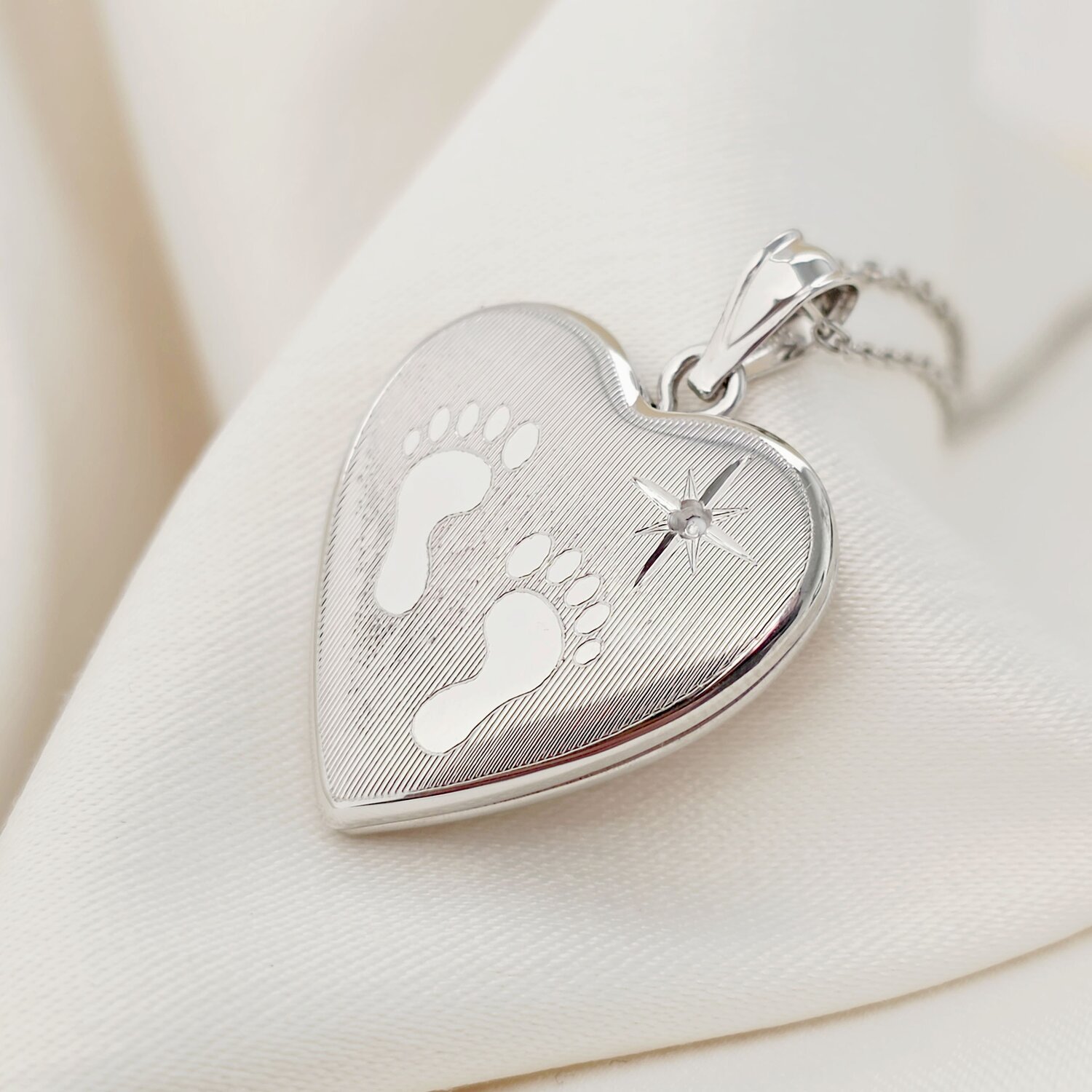 Medalion inima cu poze in interior - Footsteps&Birthstone - Argint 925 Rodiat