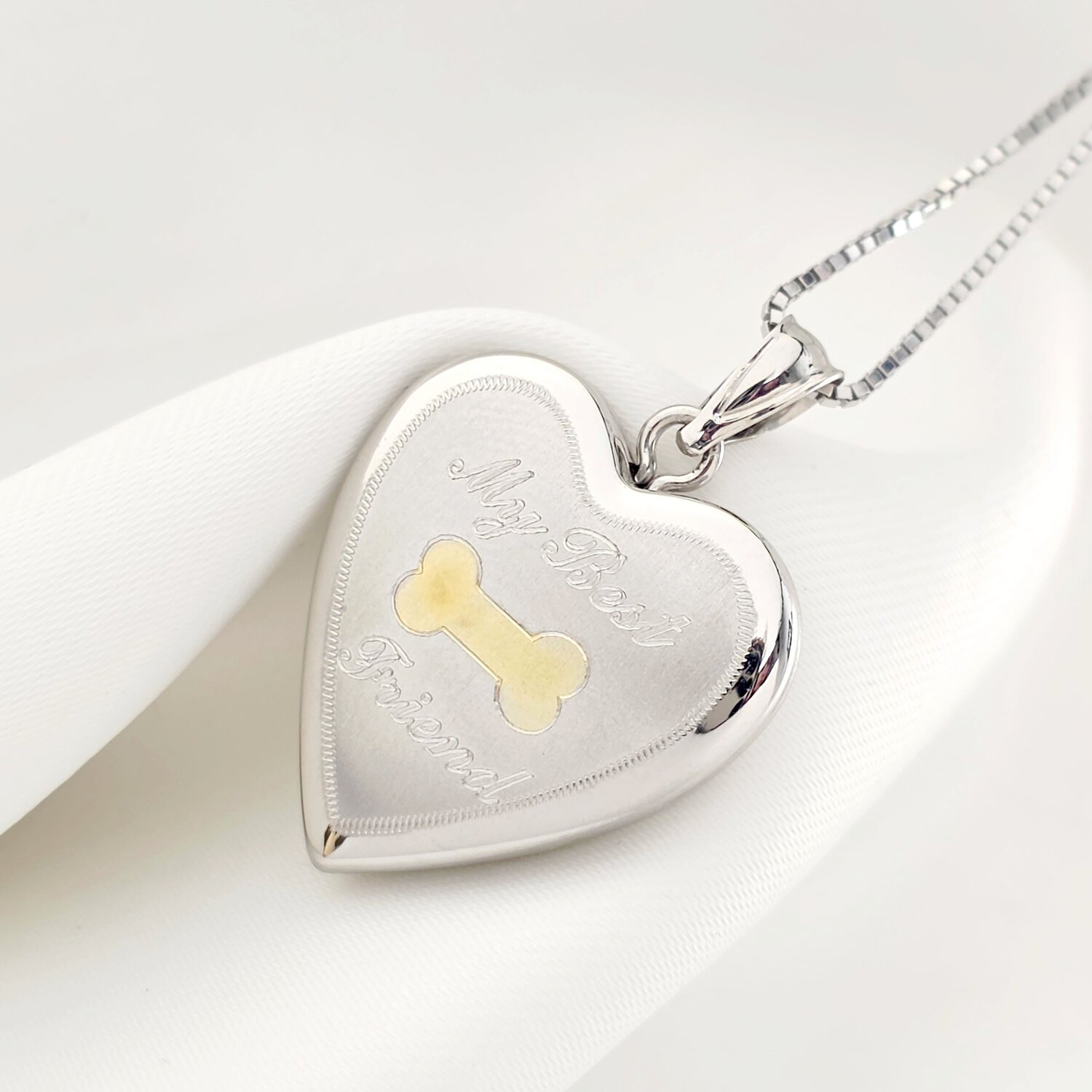 Medalion inima cu poze in interior - My best friend - Argint 925 rodiat & os placat cu Aur Galben 18K