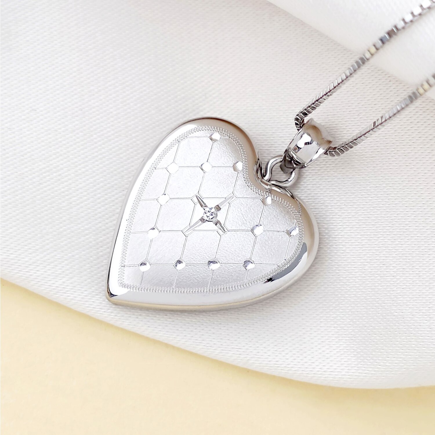 Medalion inima cu poze in interior - Silver Velvet - Argint 925 Rodiat - Cristal White Zirconia