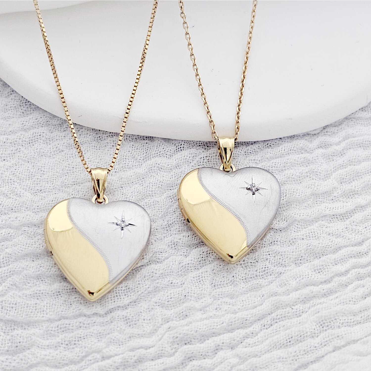 Medalion inima cu poze in interior - Yin&Yang - Argint 925 rodiat & placat cu Aur Galben 18K - Cristal White Zirconia